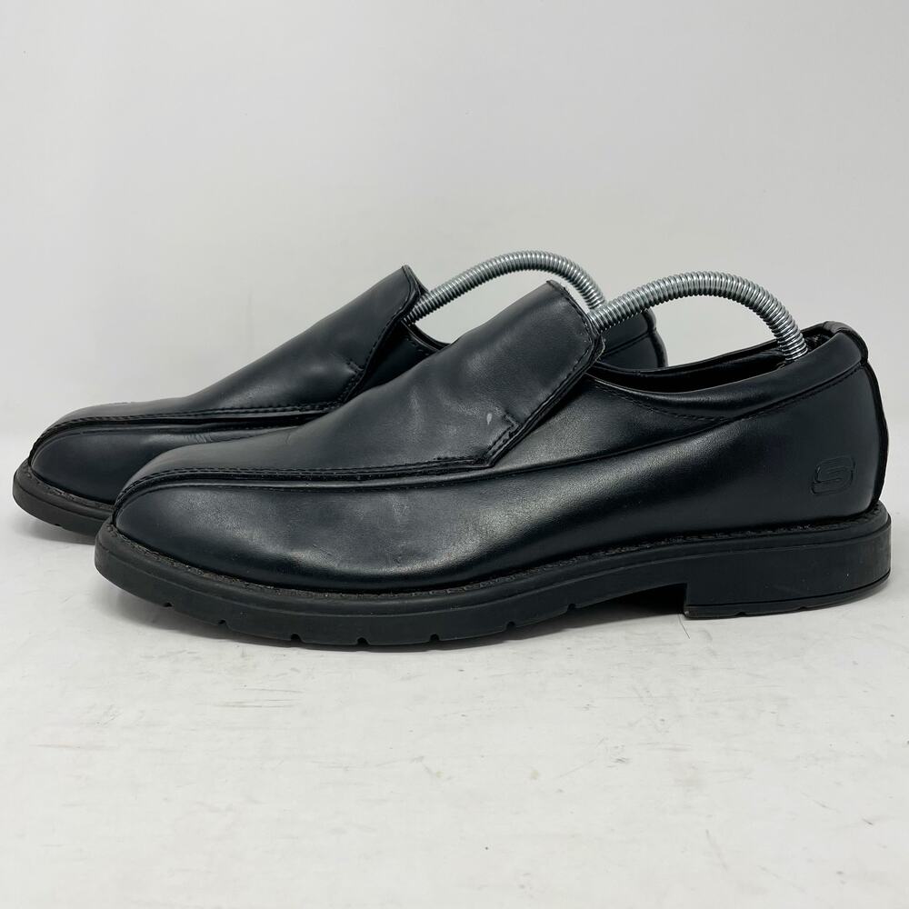 Skechers Black Leather Slip On Dress Shoes Mens 10 *NO INSOLES*